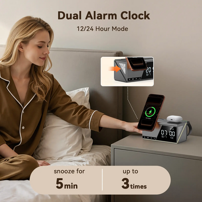 TobenONE 6-in-1 Wireless Charging Station with Alarm & Night Light & MagSafe Magnetic Phone Charger for Apple Devices TCW01