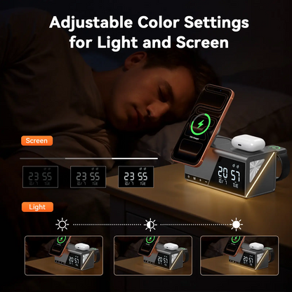 TobenONE 6-in-1 Wireless Charging Station with Alarm & Night Light & MagSafe Magnetic Phone Charger for Apple Devices TCW01