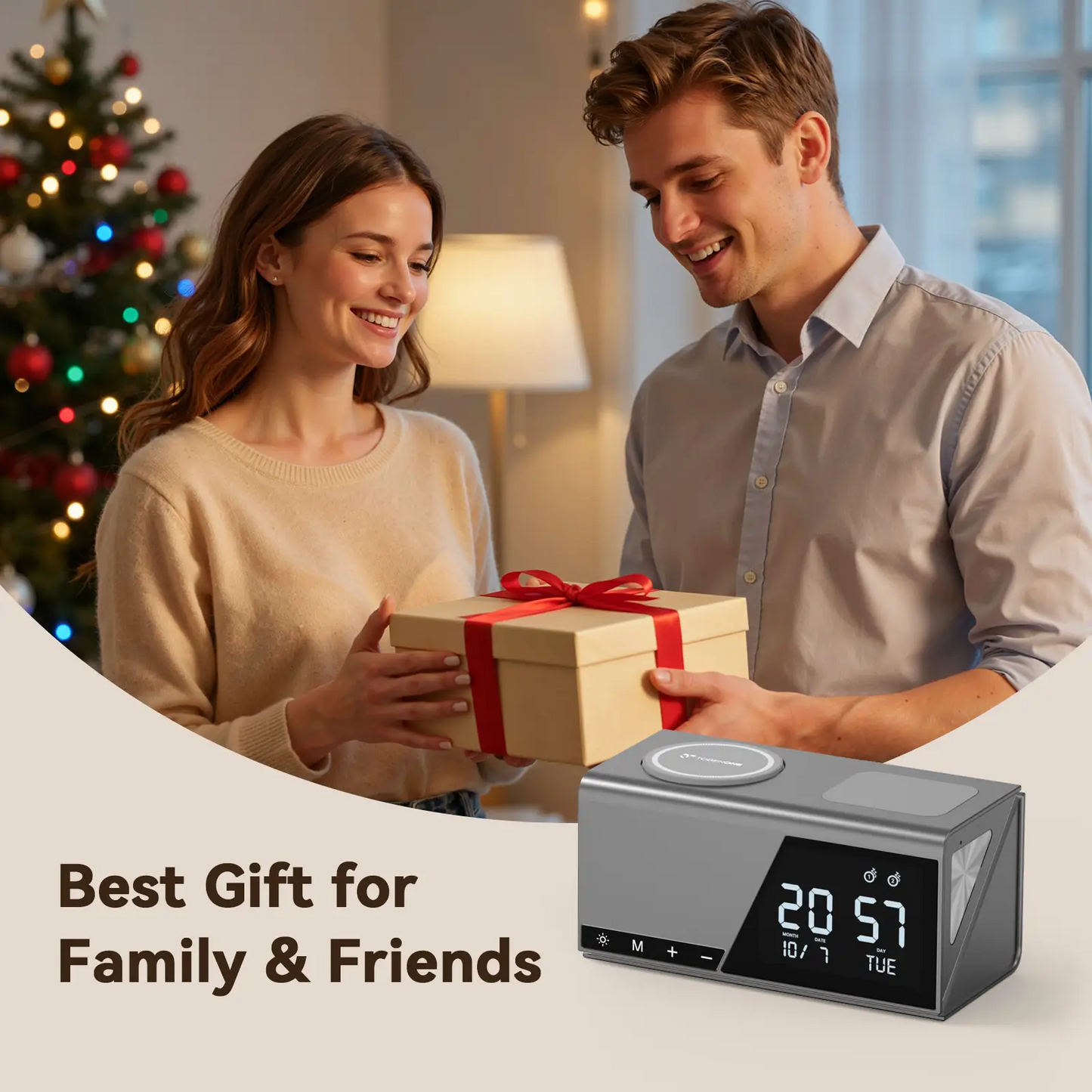 TobenONE 6-in-1 Wireless Charging Station with Alarm & Night Light & MagSafe Magnetic Phone Charger for Apple Devices TCW01